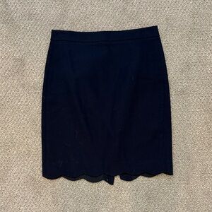 J. Crew Navy Pencil Skirt with Scalloped Hem